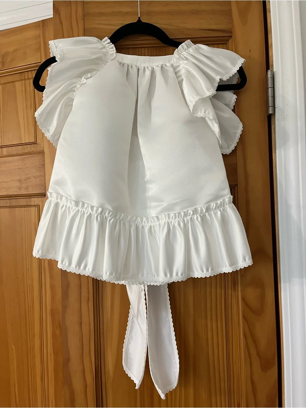 Alessi White Satin Puff-Sleeve Ruffle Hem Girls Dress